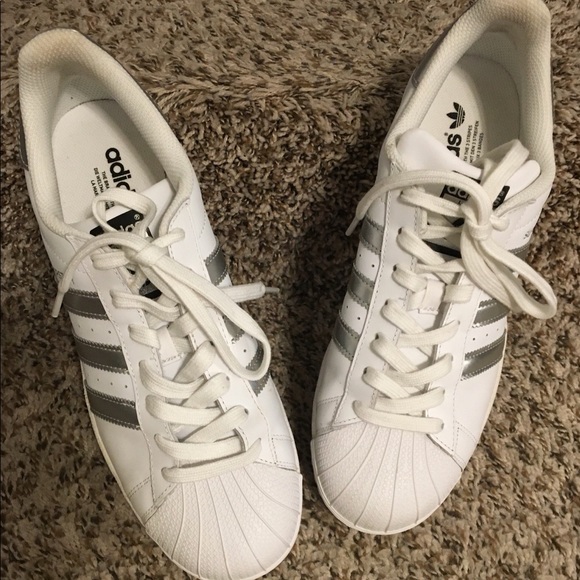 adidas Shoes - Adidas Superstar in White/Silver Leather - Sz 10M (Worn 1 time) EUC !!